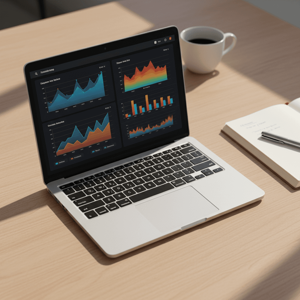 Real-time analytics dashboard on laptop screen